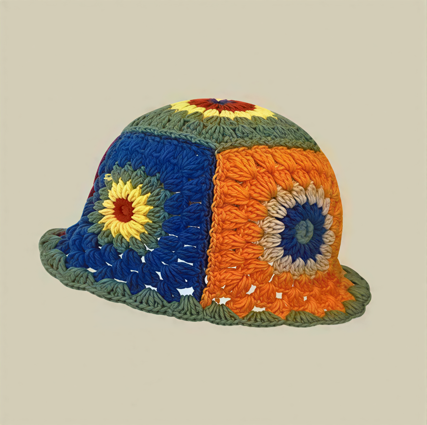 Boho Colorful Crochet Bucket Hat | Artisanal Handmade Knit Hat
