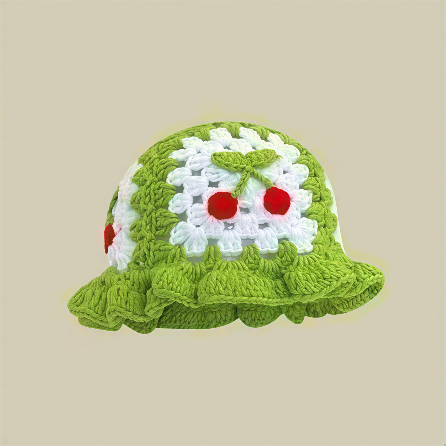 Kawaii 3D Cherry Decor Ruffle Brim Hat